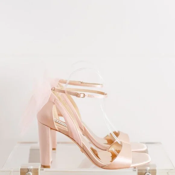 Badgley Mischka Kim Blush Pink Satin Heels 9 Women's Tulle Bow BHLDN